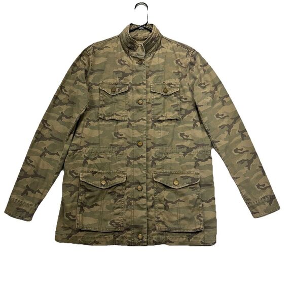 Tommy Hilfiger Military Jacket Womens L Camo Utility Barn Chore Workwear Button‎ - Picture 1 of 16